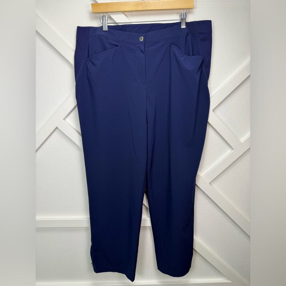 Chico’s Zenergy Navy Pull-On Stretch Pants Zip Hem & Pocket Size 3 Petite (16P)